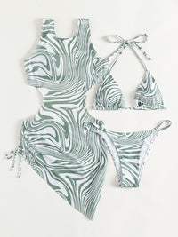 Thumbnail for Abstract Print Tie Back Three-Piece Swim Set - T - 3 PCS. - 1 COLOR -