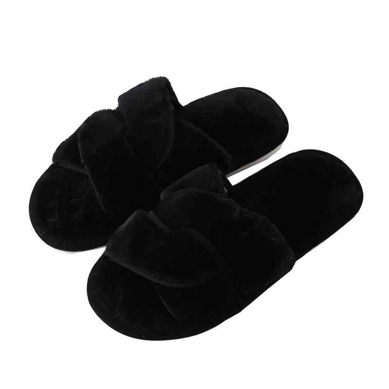 Faux Fur Twisted Strap Slippers - T - 5 COLORS -