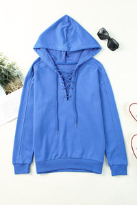 Thumbnail for Lace-Up Dropped Shoulder Hoodie - T - 8 COLORS -