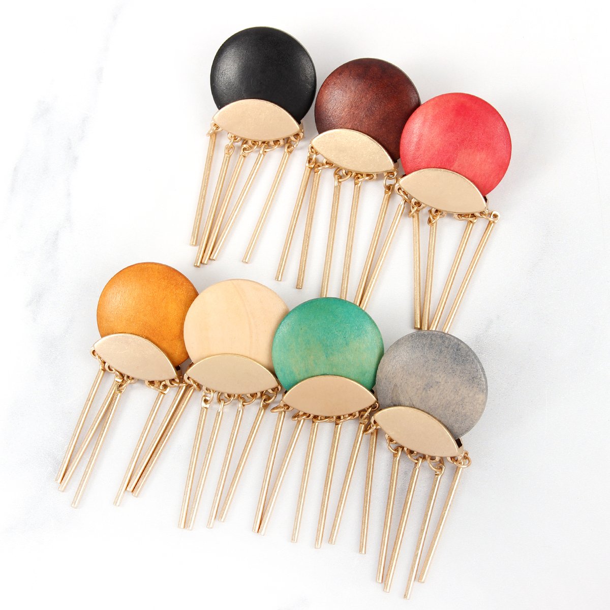 Wood Disc Dangle Earrings - 7 COLORS -