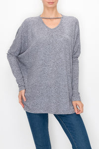 Thumbnail for Stylespect - Cutout Front Long Sleeve Top - Grey - 1 COLOR -