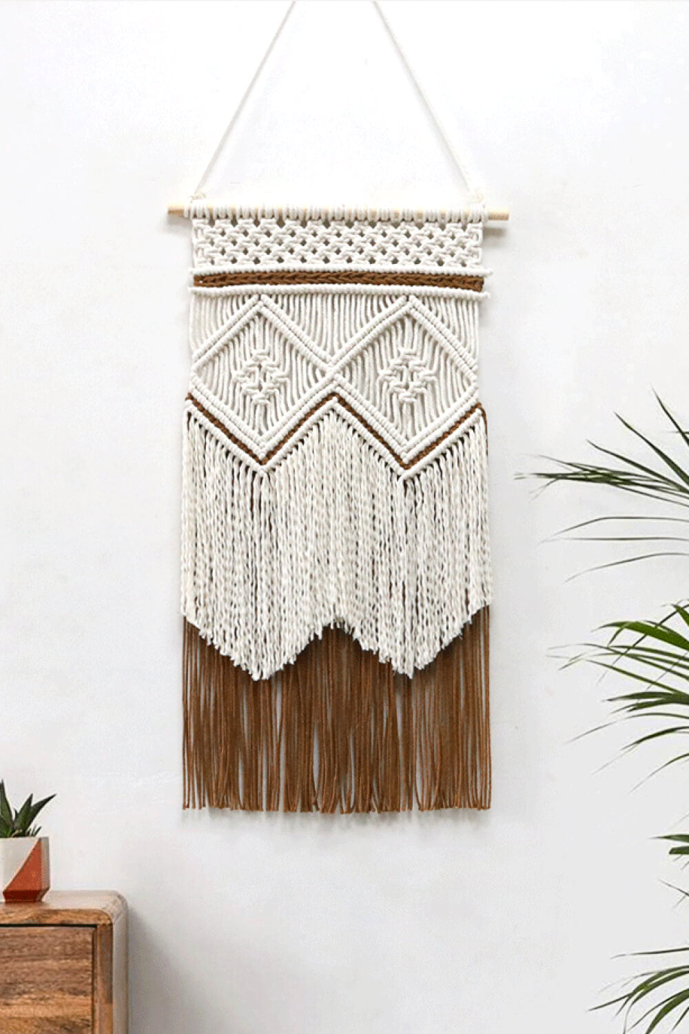 Two-Tone Handmade Macrame Wall Hanging - 27.5" X 15.7" - T - 1 COLOR SCHEME -