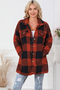 Thumbnail for Plaid Button Down Coat with Pockets - T - 2 COLORS -