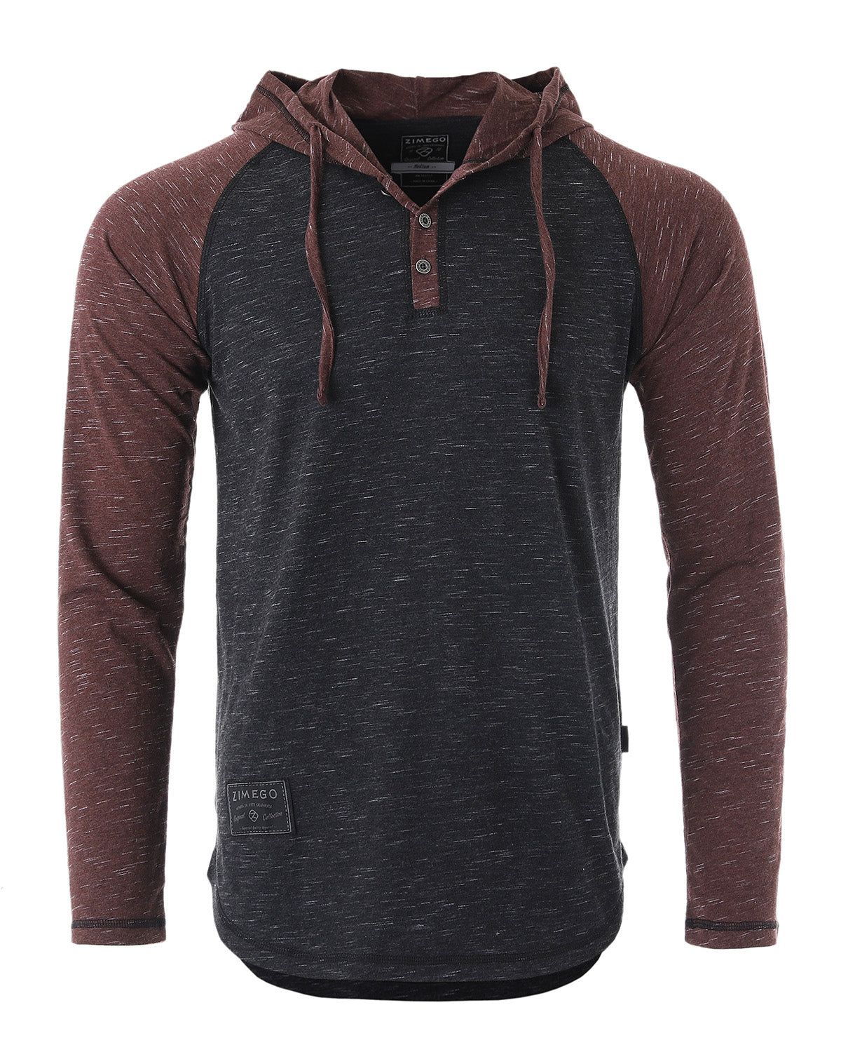 Long Sleeve Raglan Henley Round Bottom Hood T-Shirts - 1 COLOR