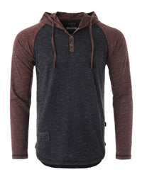 Thumbnail for Long Sleeve Raglan Henley Round Bottom Hood T-Shirts - 1 COLOR