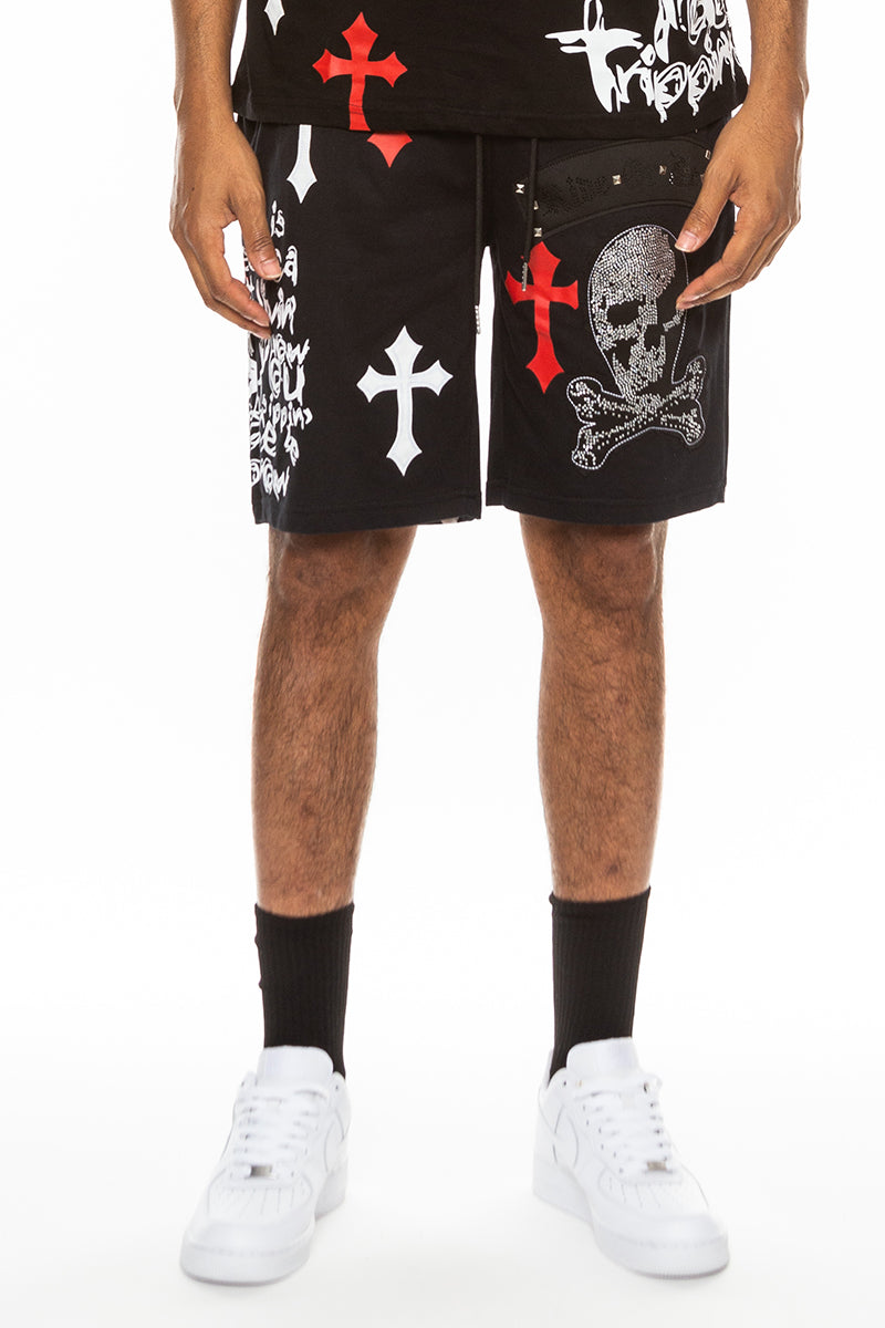 Bejewelled Chrome Skull Shorts - 4 COLORS -