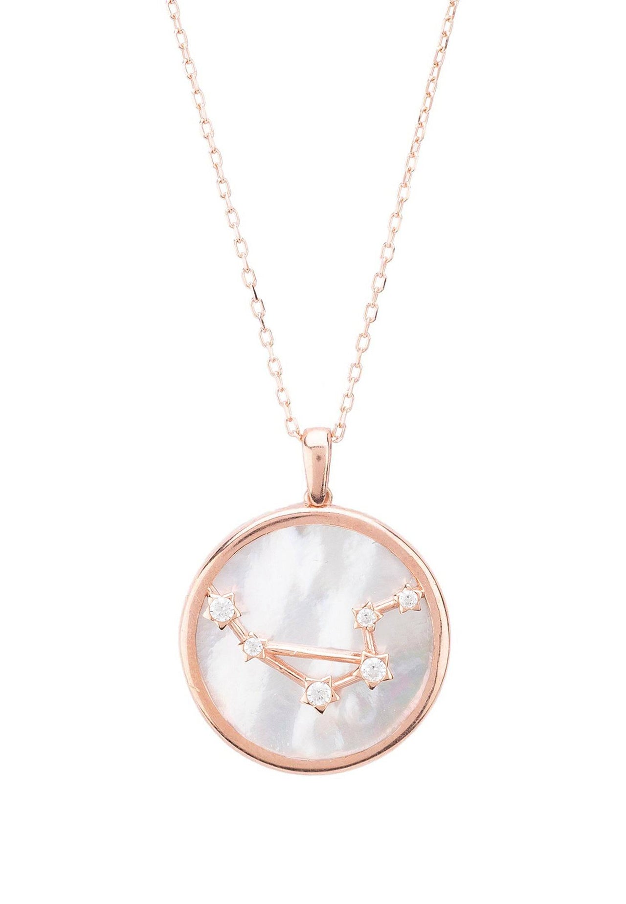 Zodiac Mother of Pearl Gemstone Star Constellation Pendant Necklace Libra -