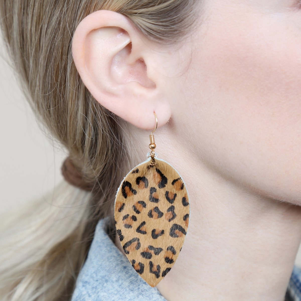 Riah Fashion - Leopard Leather Drop Earrings - 4 COLORS