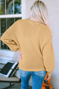 Thumbnail for Threaded Pear - Jayla Hollowed Bubble Sleeve Knit Sweater - 2 COLORS -