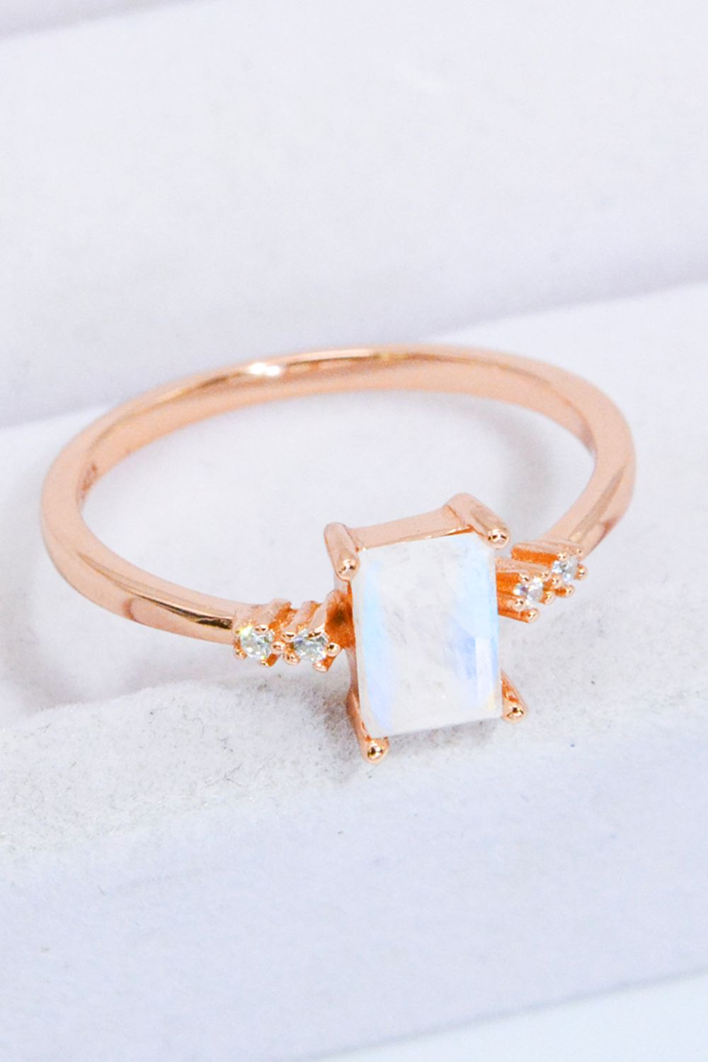 Rectangle Natural Moonstone Ring - T - SIZES 6 THRU 9 - 1 FINISH -