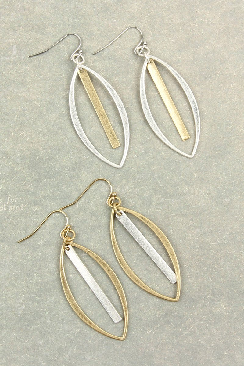 Riah Fashion - Open Marquise With Bar Drop Earrings - 2 FINISHES -