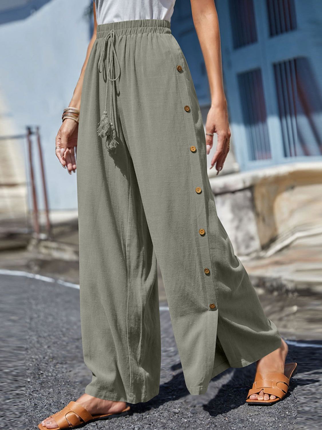 Full Size Tassel Wide Leg Pants - T - 10 COLORS -