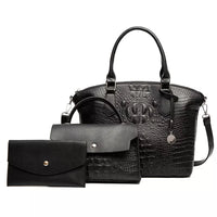 Thumbnail for Savoy - Maverick Faux Crocodile Tote Bag Set ( 3-Pack) - BLACK - 1 COLOR -