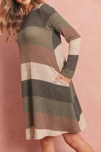 Thumbnail for Riah Fashion - Long Sleeved Rib Stripe Pocket Dress - 3 COLORS -