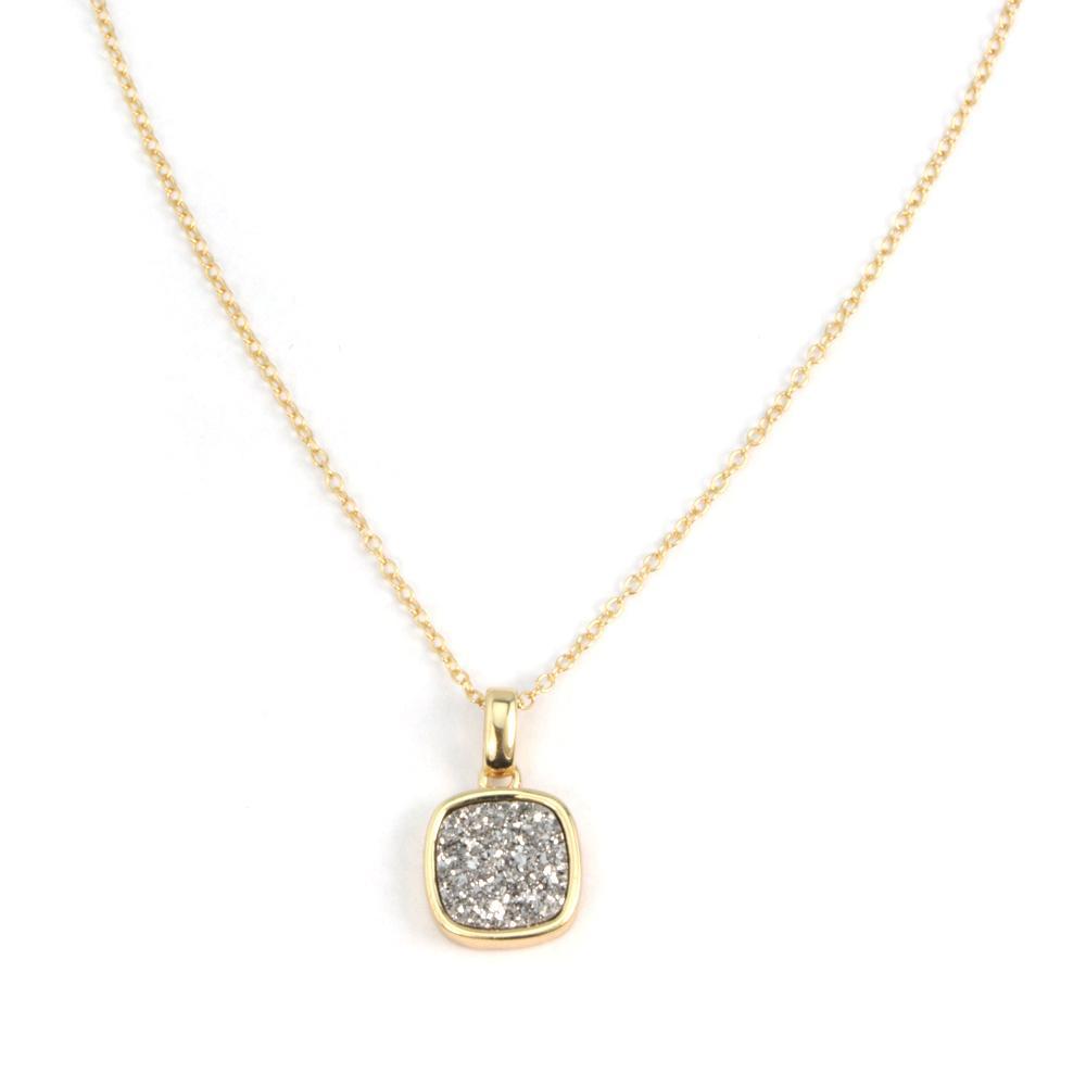 Christy Square Druzy Necklace in Gold