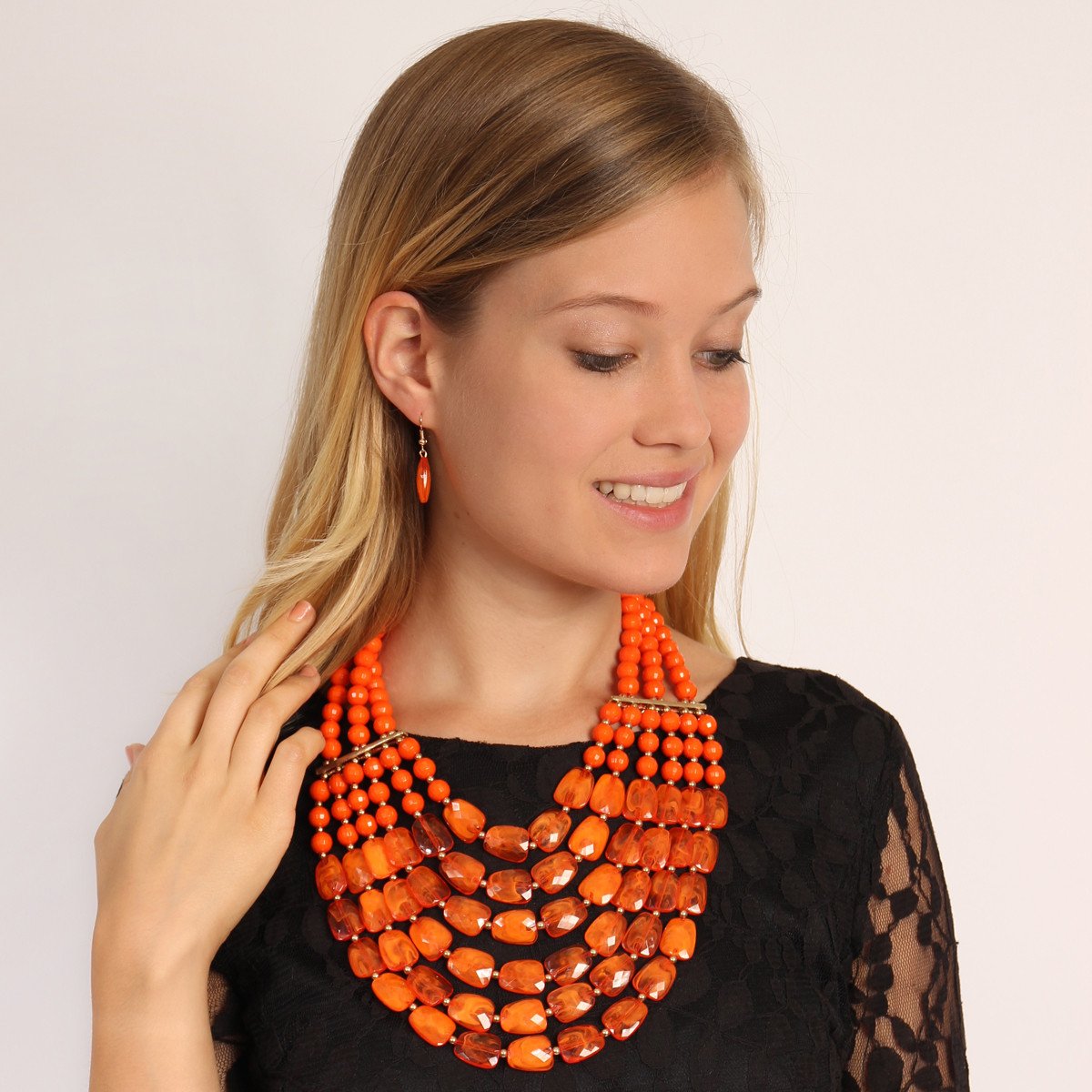 Riah Fashion - Beaded Statement Necklace & Matching Earring Set - 9 COLORS -