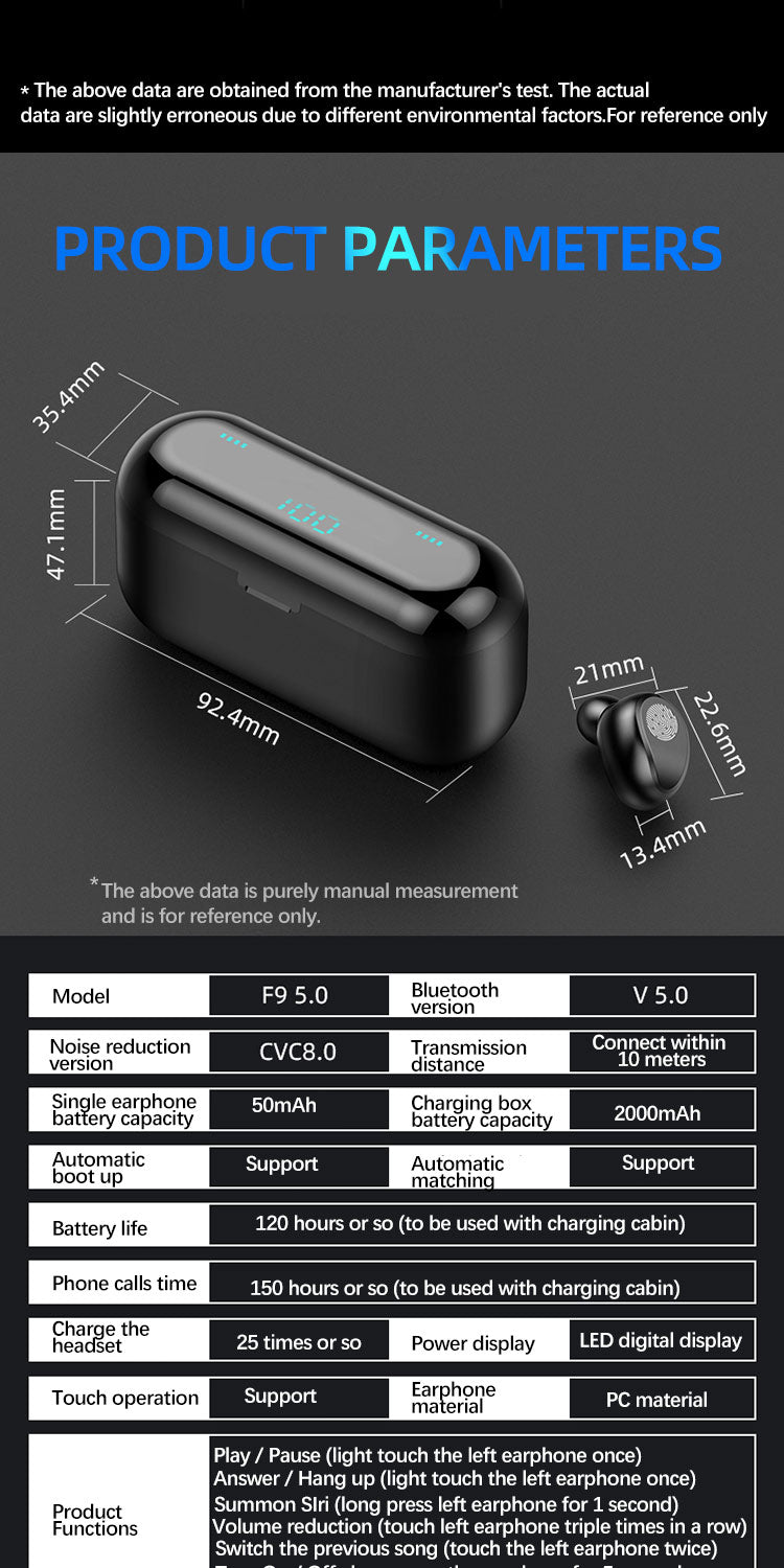 Savoy - Wireless TWS Bluetooth 5.0 Sport F9 Earbuds With Battery Charging Case -