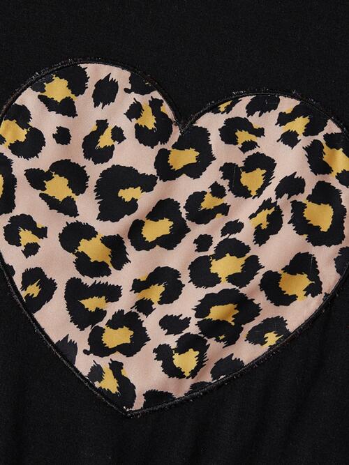 Leopard Heart Graphic Top and Pants Set - 2 PCS. - T - 2 COLORS -