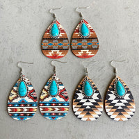 Thumbnail for Turquoise Teardrop Shape Wooden Dangle Earrings - T - 3 STYLES -