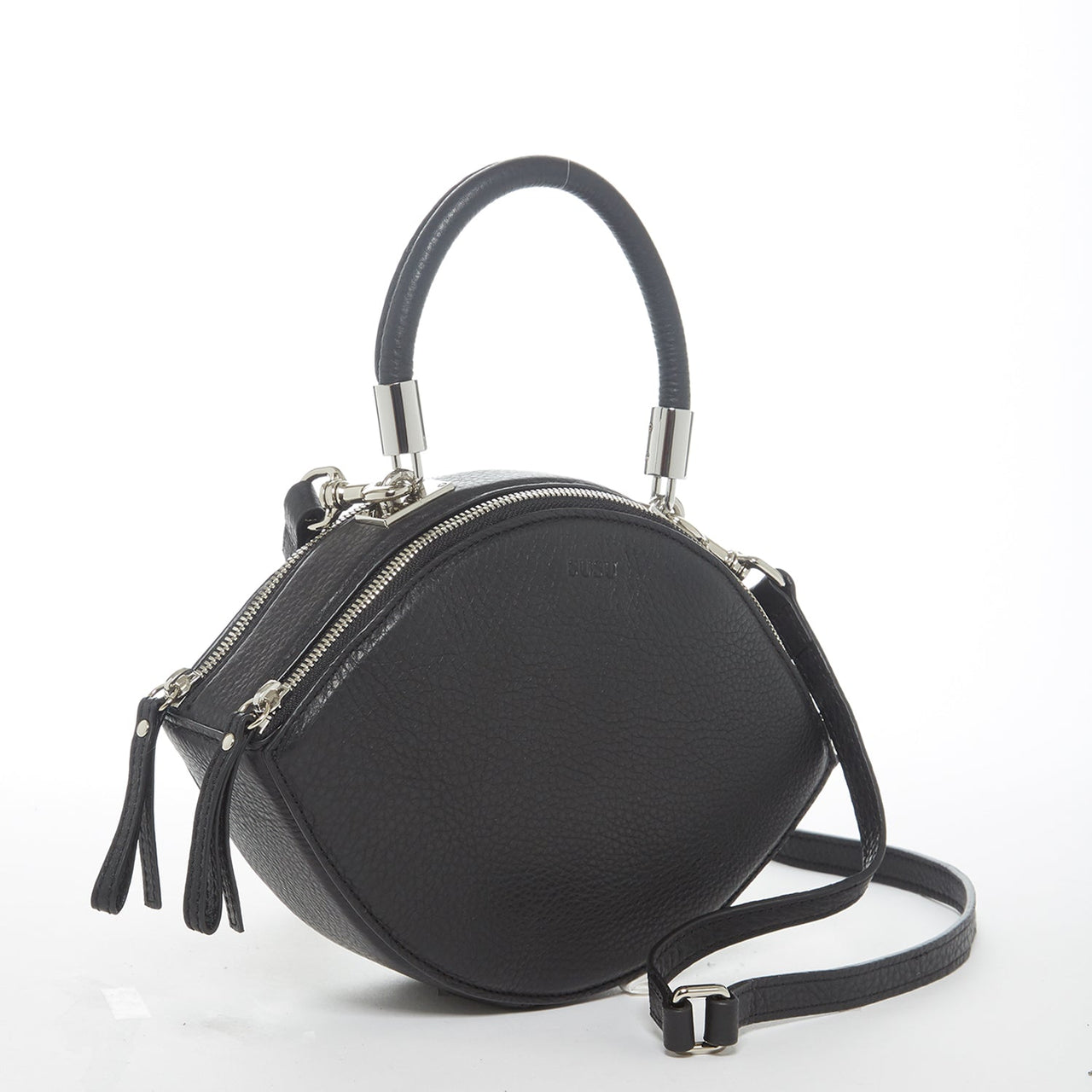 Kiss Circle Shape Leather Crossbody Bag Black -