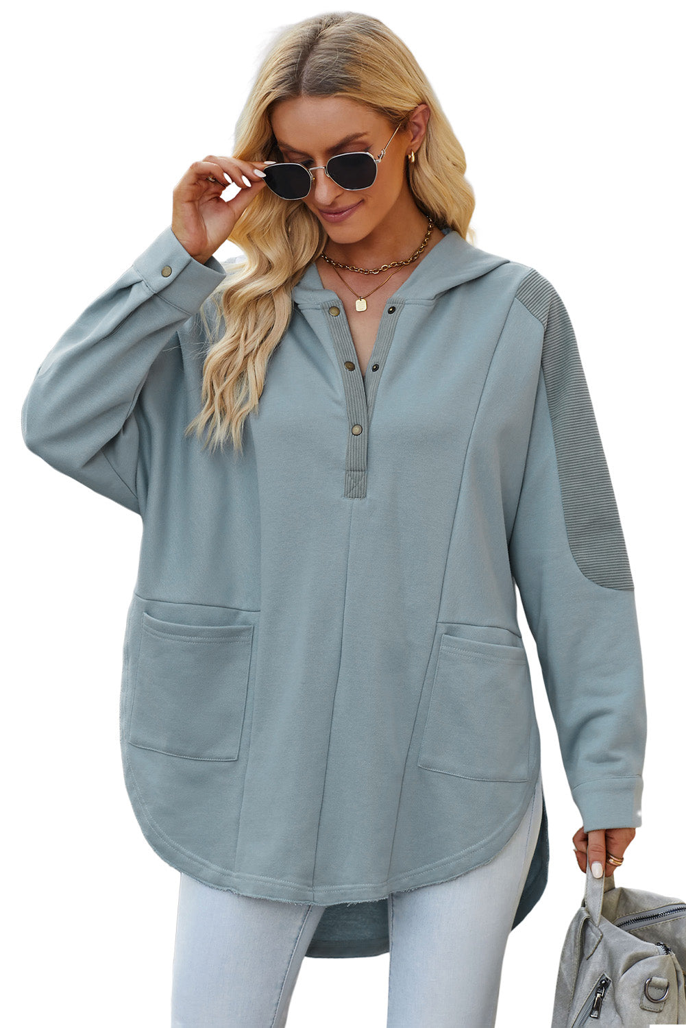 Long Sleeve Buttoned Hoodie with Pockets - T - 2 COLORS -