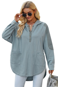 Thumbnail for Long Sleeve Buttoned Hoodie with Pockets - T - 2 COLORS -