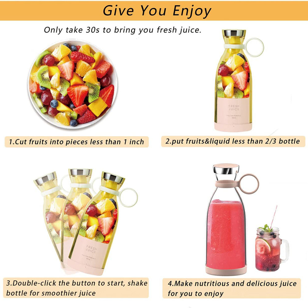 Personal Electric Mini Handheld - Wireless Rechargeable only - 350ml Bottle - Smoothie Mixer - Portable Blender - [12-17 DAY DELIVERY] - 2 COLORS -