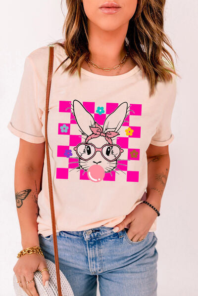 Rabbit Round Neck Short Sleeve T-Shirt - T - 1 COLOR -