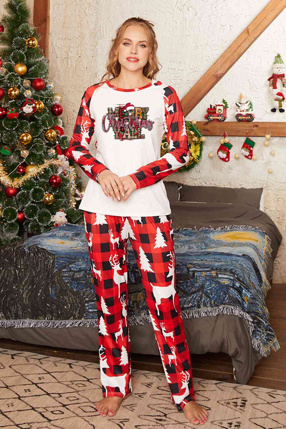 MERRY CHRISTMAS Y'ALL Graphic Top and Pants Set - T - SOLD BY SIZE / 2 PCS. - 4 SIZES -