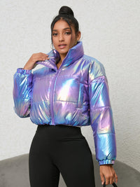 Thumbnail for Gradient Zip-Up Collared Puffer Jacket - T - 1 MULTICOLOR -