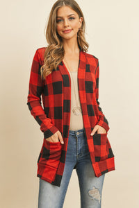 Thumbnail for Riah Fashion - Plaid Long Sleeved Front Pocket Open Cardigan - 3 COLORS -