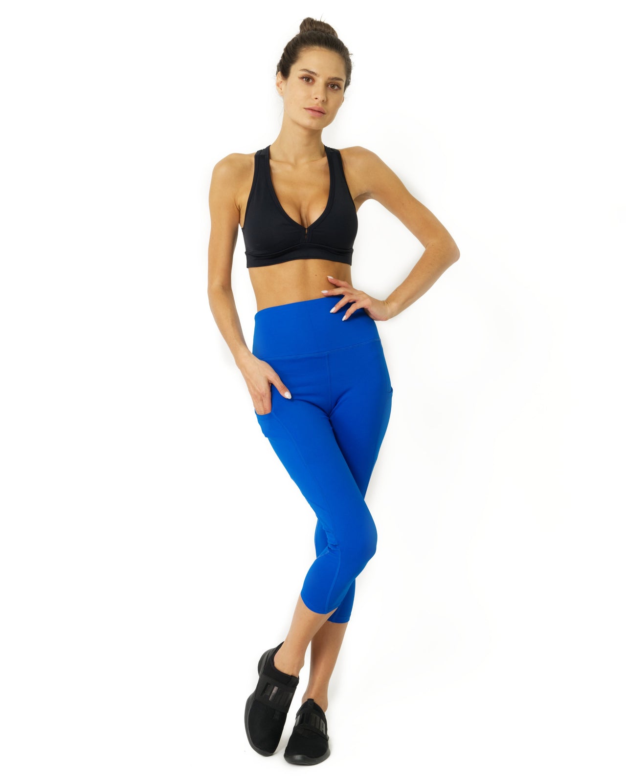 Savoy - High Waisted Yoga Capri Leggings - Sky Blue - 1 COLOR -