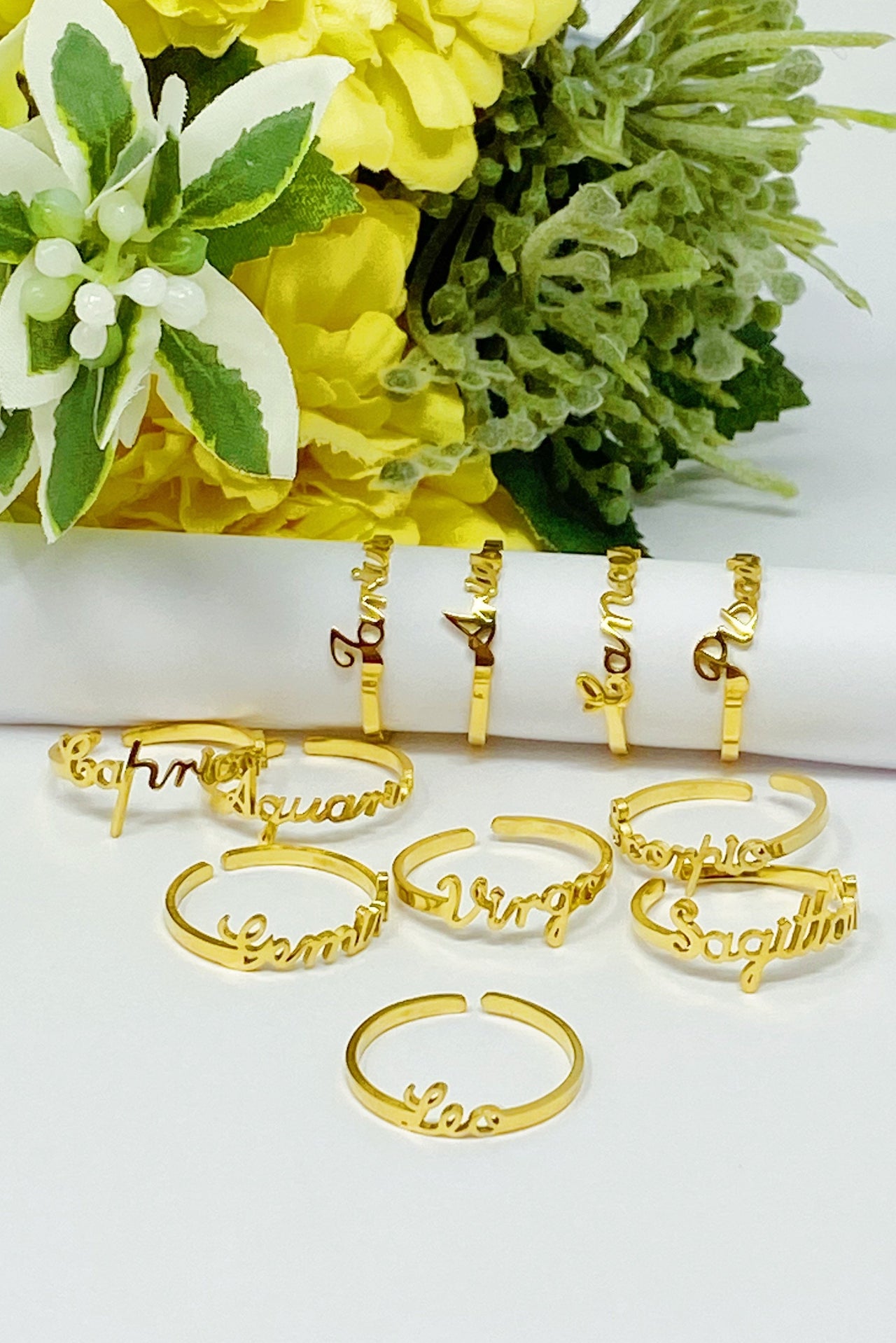 Ellison & Young - Scripted Zodiac Ring - 18K Gold plated - ALL 12 SIGNS / FIND YOURS! -