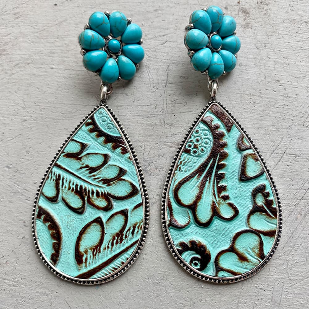 Turquoise Flower Teardrop Earrings - T - 3 STYLES -