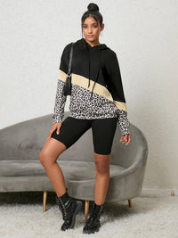 Thumbnail for Leopard Color Block Hoodie - T - 1 COLOR -