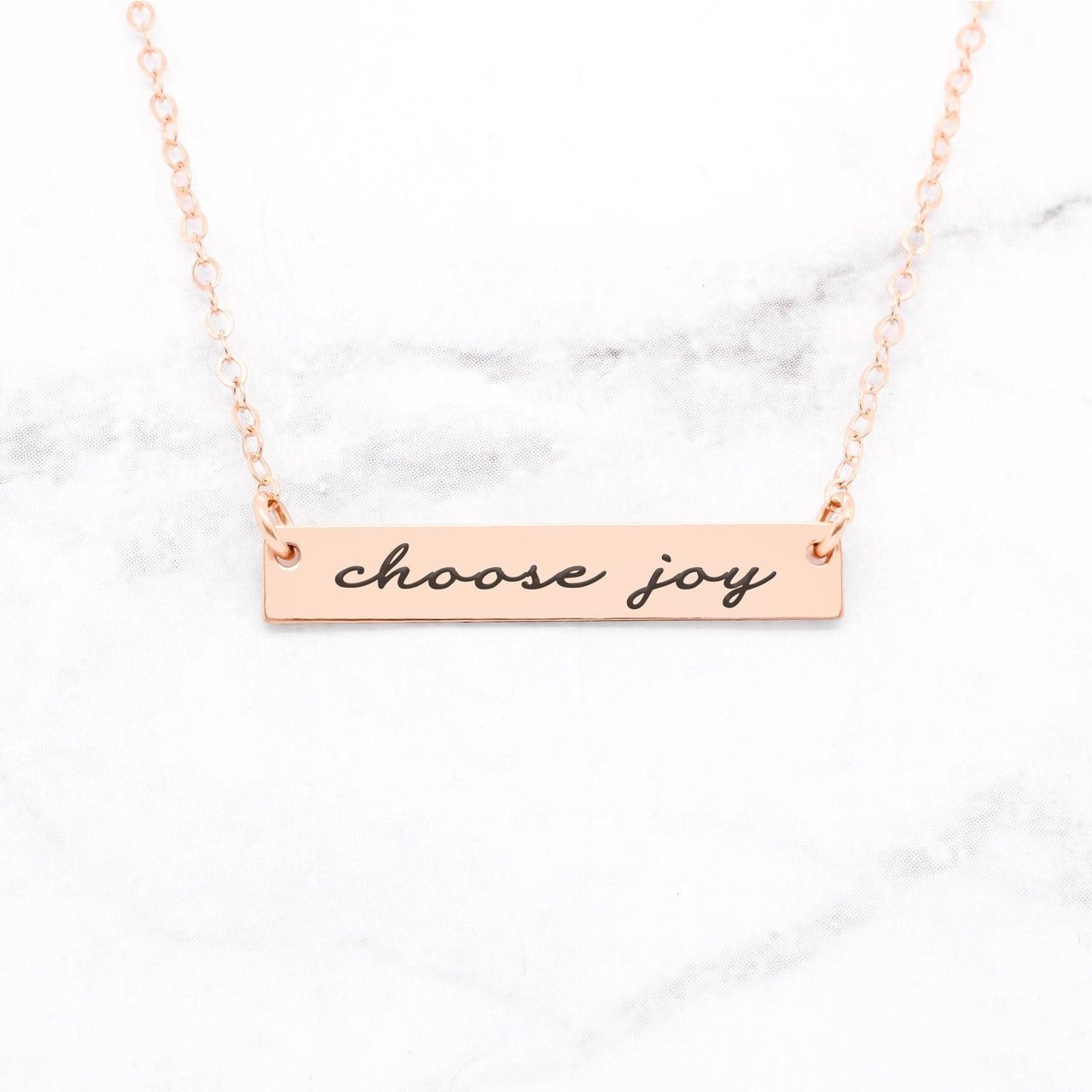 Choose Joy - Rose Gold Quote Bar Necklace -