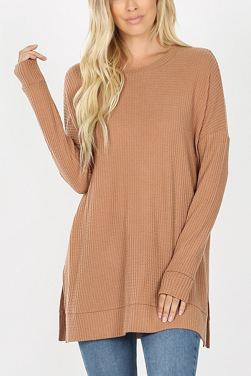 Riah Fashion - Brushed Thermal Waffle Sweater - 25 COLORS -