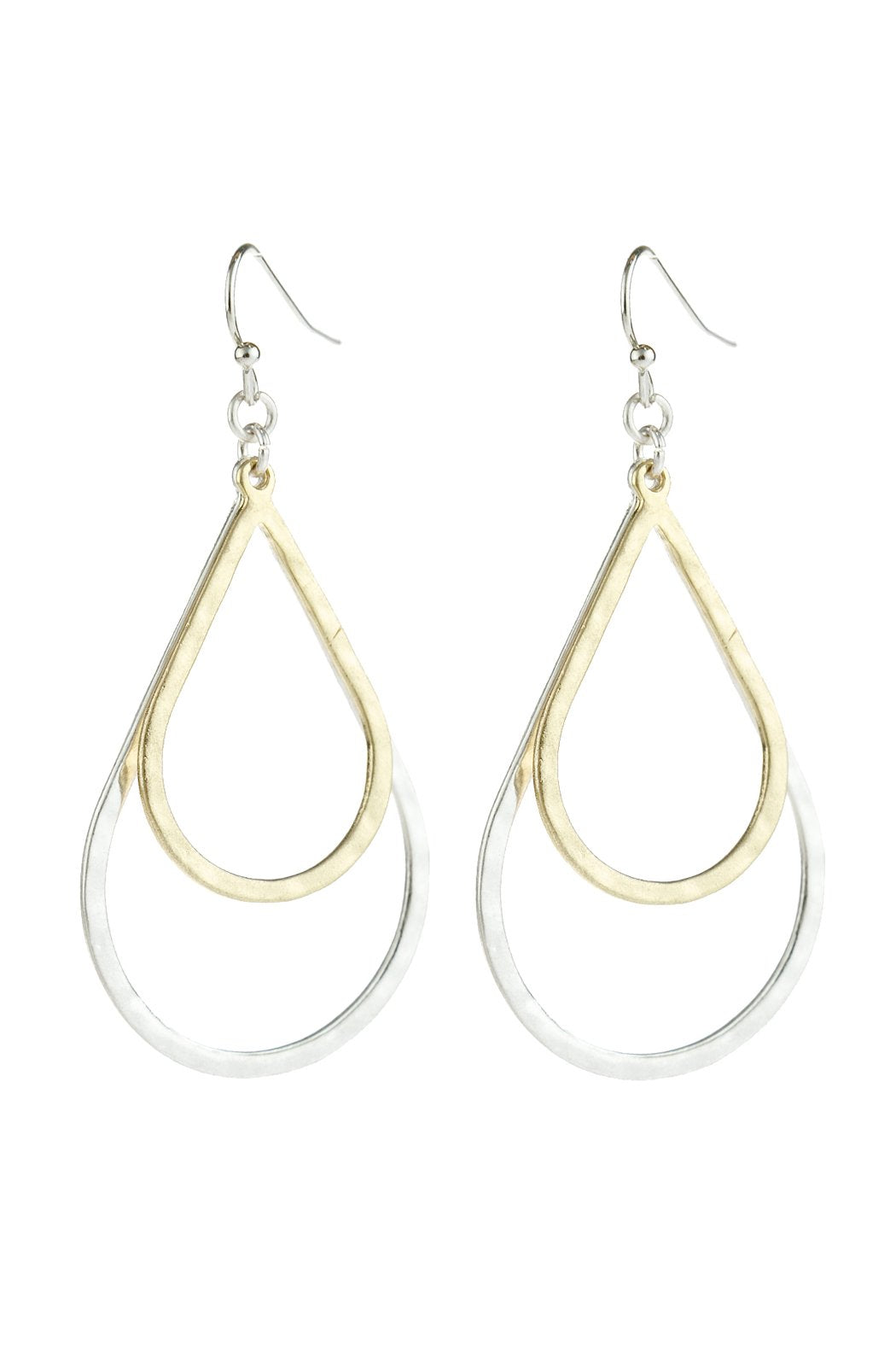 Double Open Teardrop Dangle Hook Earrings - 2 FINISHES -