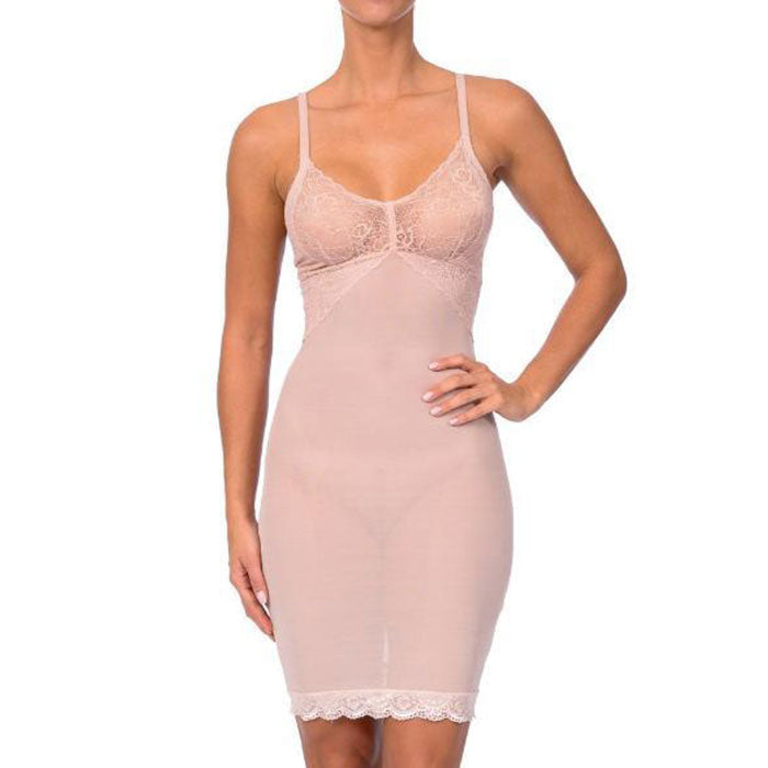 Hi Power Mesh Full Body Slip Shaper With Lace Detail at Bust -