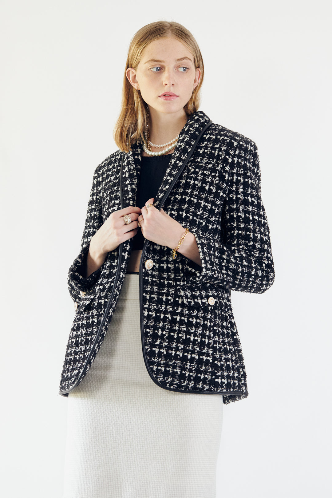 Le Reussi - Italy - Power Woman- Black & White Tweed Checkers Jacket - 1 COLOR -