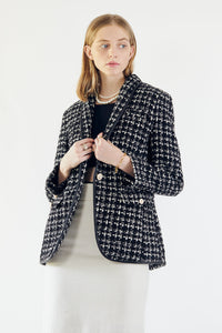 Thumbnail for Le Reussi - Italy - Power Woman- Black & White Tweed Checkers Jacket - 1 COLOR -