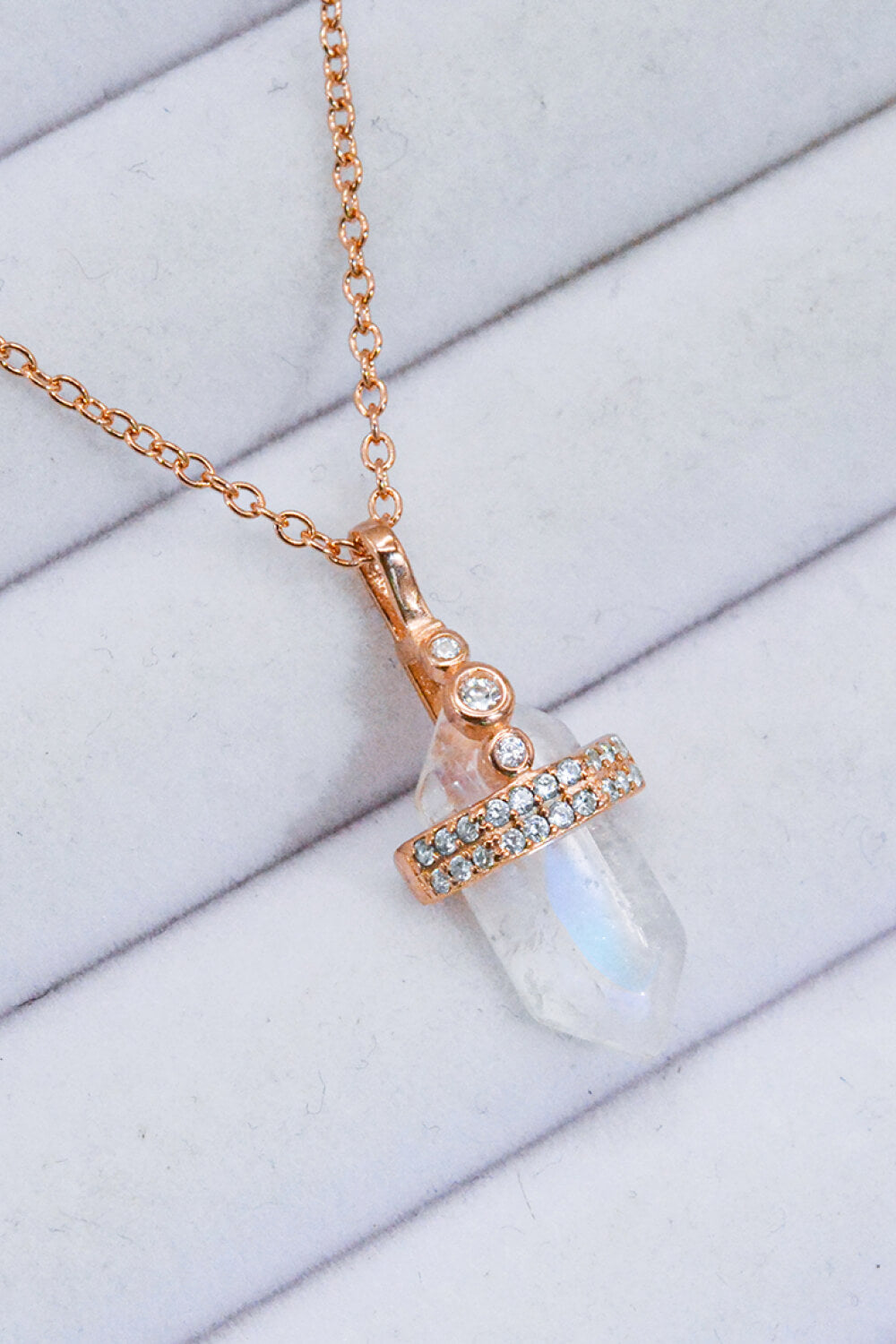 925 Sterling Silver Moonstone Pendant Necklace - T - 2 FINISHES -