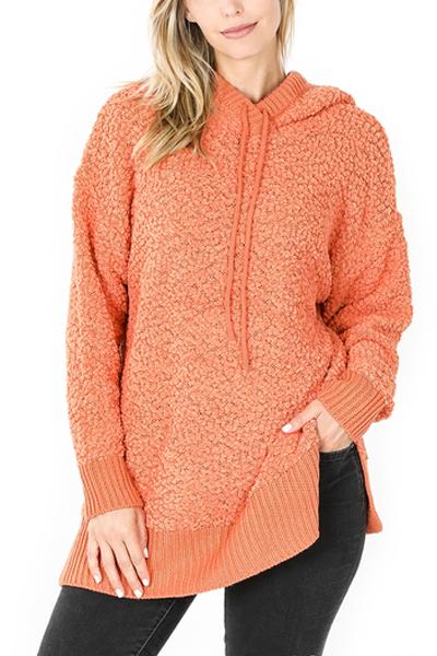 Riah Fashion - Popcorn Rib Detail Hooded Pullover - 16 COLORS -