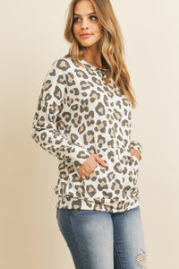 Thumbnail for Riah Fashion - Kangaroo Pocket Long Sleeve Leopard Top - 2 COLORS -