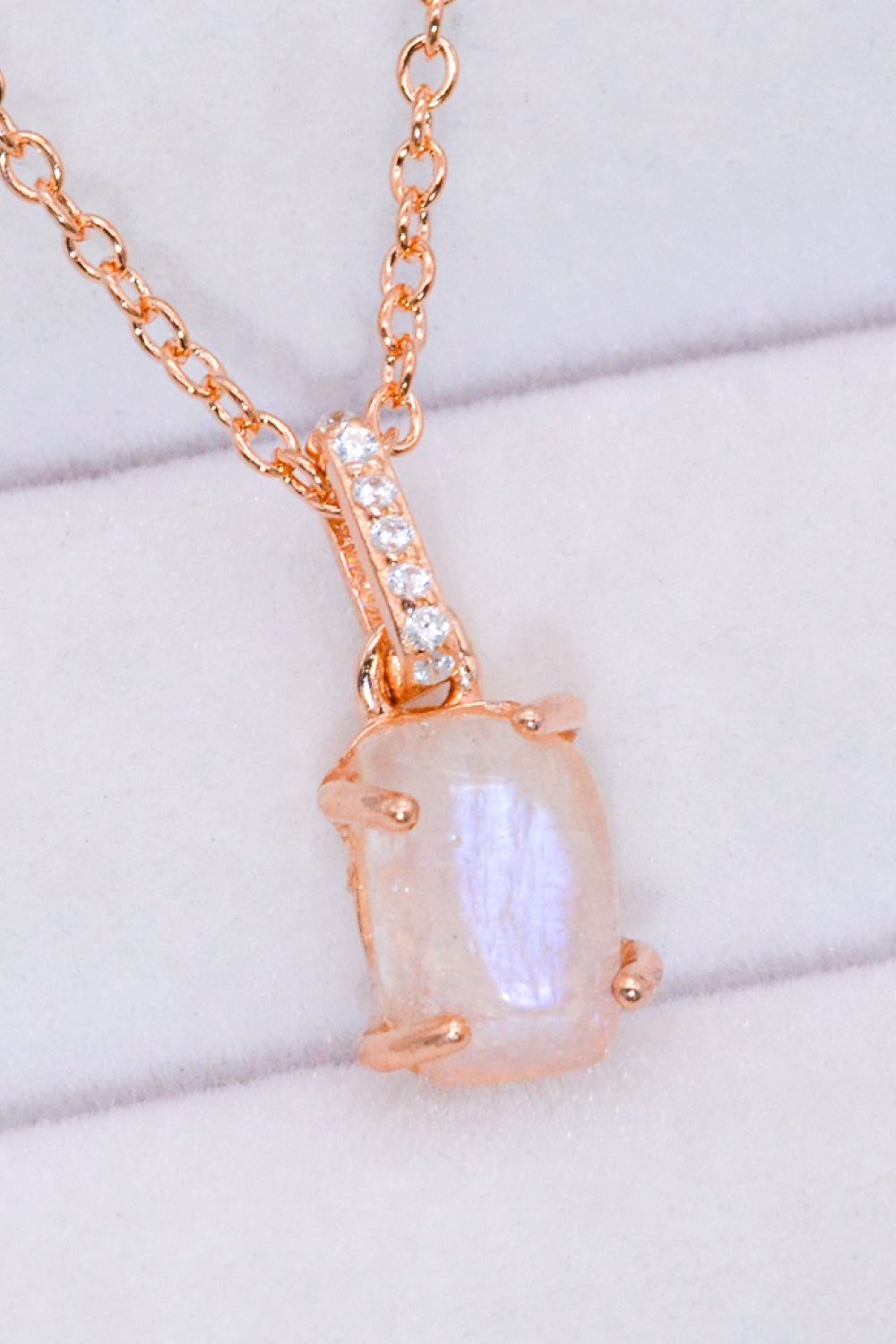 Natural Moonstone 4-Prong Pendant Necklace - T - 2 FINISHES -