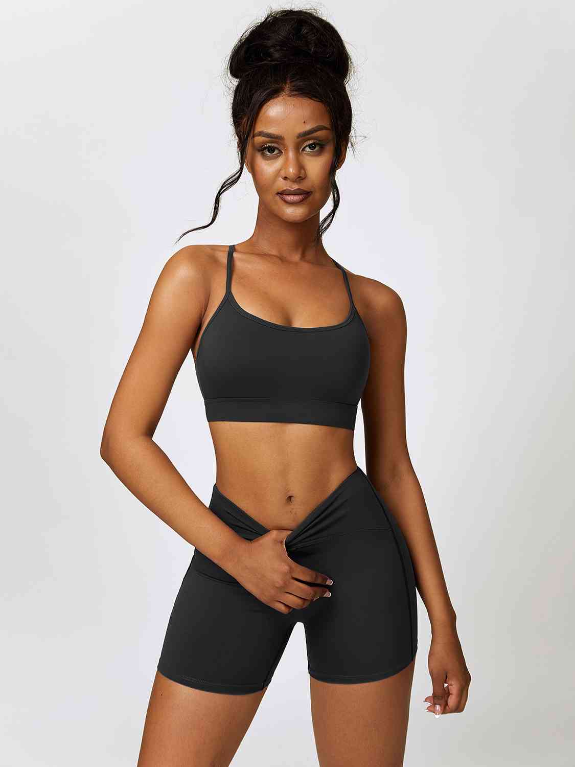 Sport Bra and Wide Waistband Shorts Set - 2 PCS. - T - 5 COLORS -