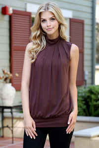 Thumbnail for Riah Fashion - High Neck Pleated Top With Waistband - 5 COLORS -