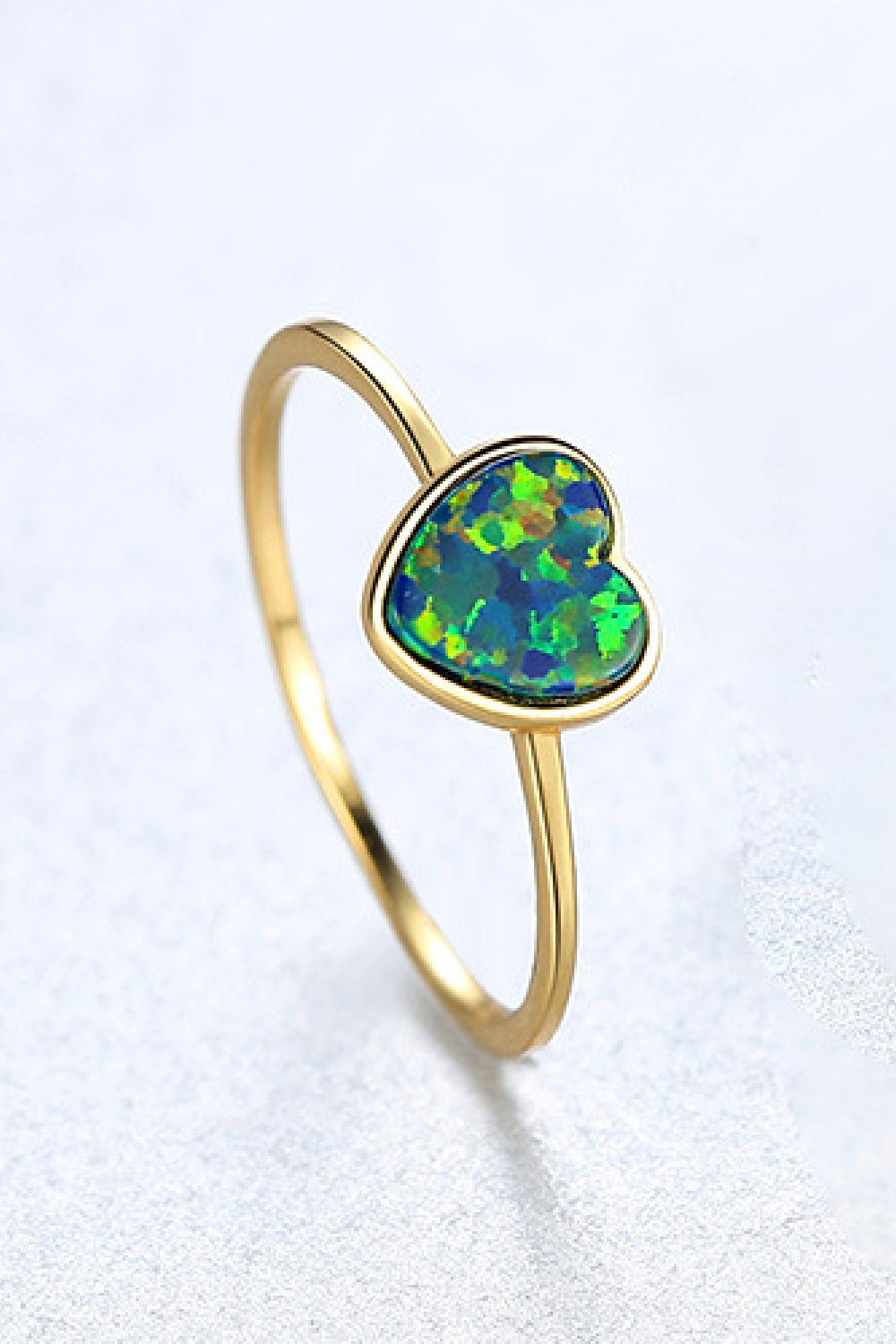 Opal Heart 925 Sterling Silver Ring - T - SIZES 6 THRU 9 - 3 COLORS -