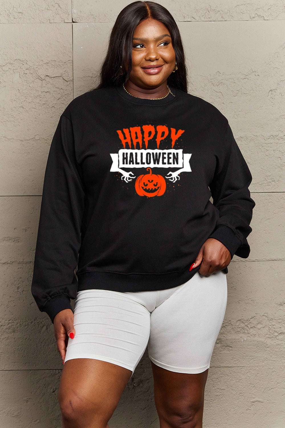 Simply Love Full Size HAPPY HALLOWEEN Graphic Sweatshirt - SIZES S THRU 3XL - T - 6 COLORS -