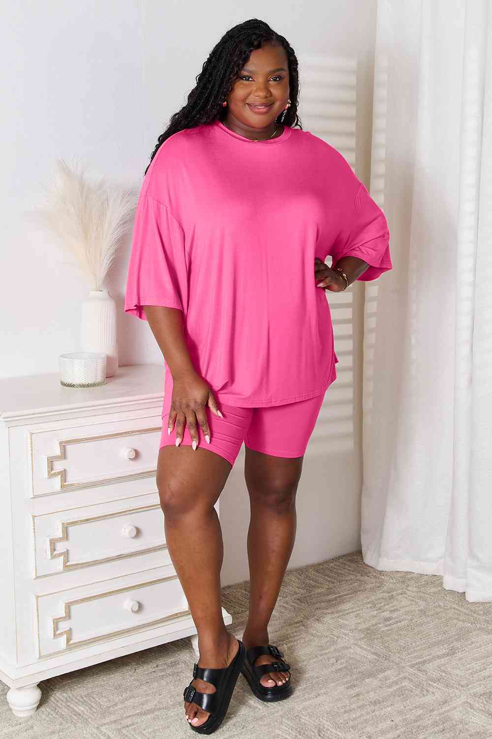 Basic Bae Full Size Soft Rayon Three-Quarter Sleeve Top and Shorts Set - SIZES S THRU 3XL - 2 PCS. - T - 5 COLORS -